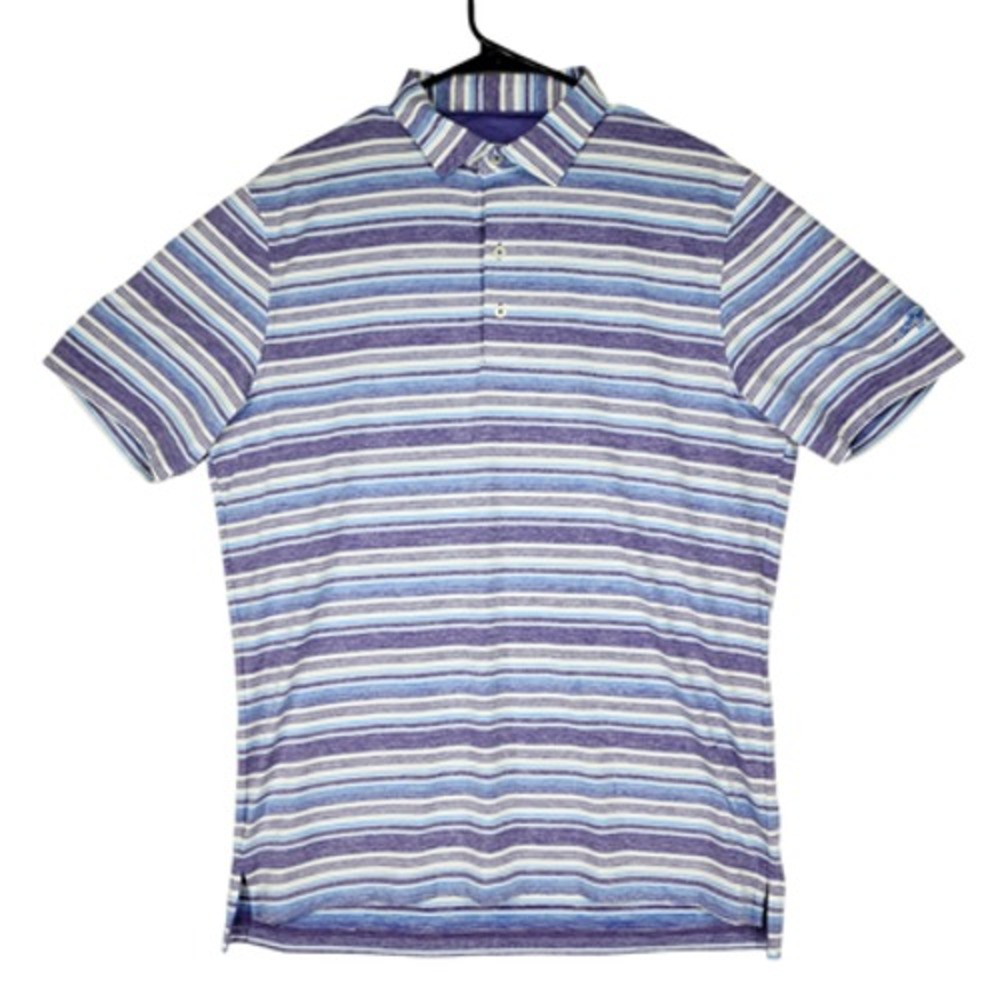 Johnnie O L Men Polo Shirt Short Sleeve Striped Purple White UPF 50 Golf Wicking